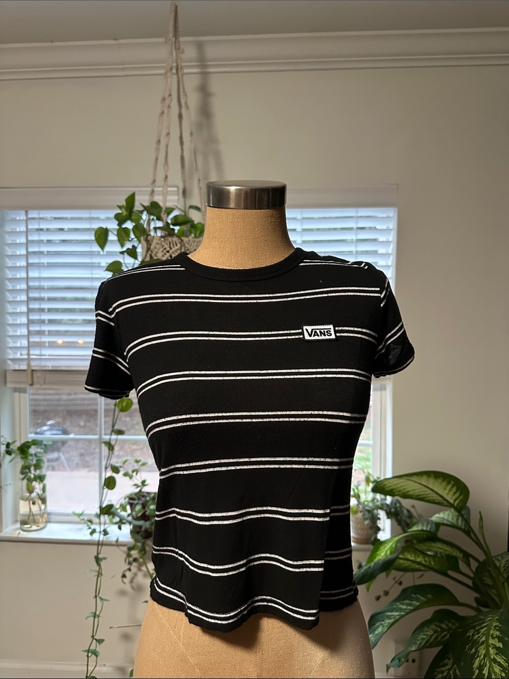 Vans Black & White Striped Cropped Tee
